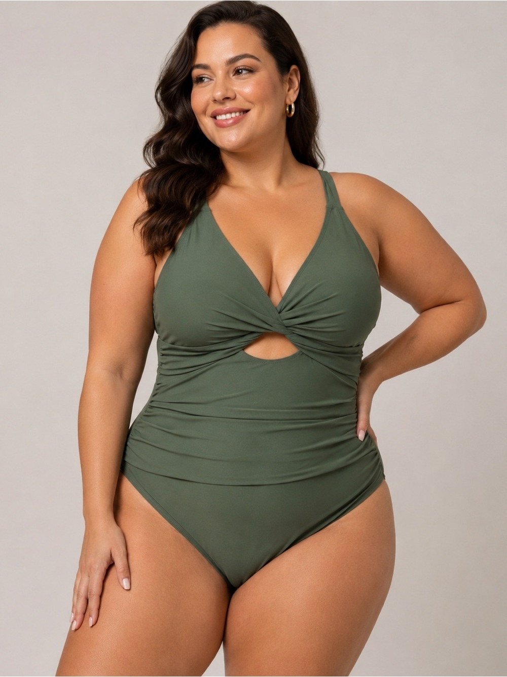 Cupshe Olive Green Plus Size One Piece Swimsuit Tummy Control Size 1X NWT